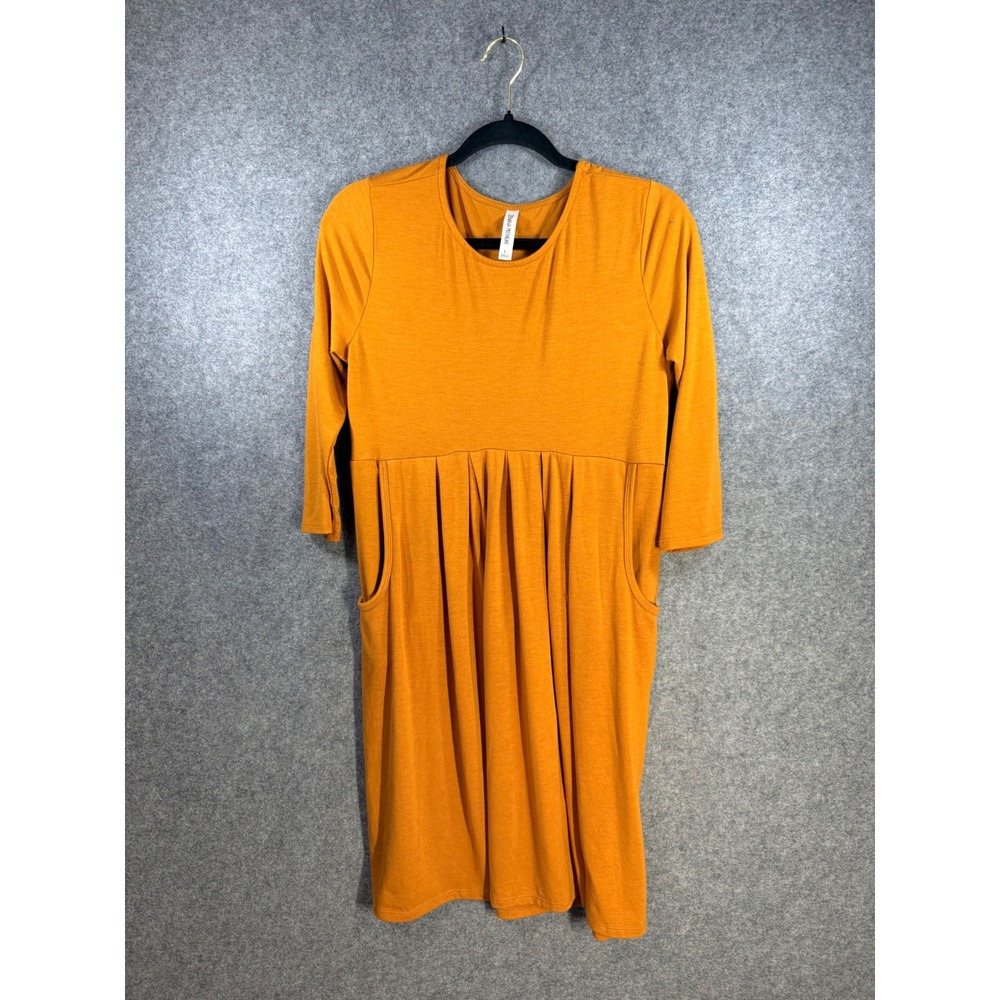 Zenana Premium Mustard Yellow Pleated Empire Waist Pocket Midi Dress RD-1598P L